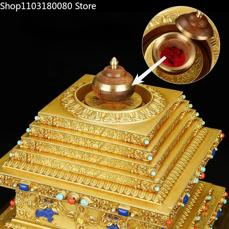 Copper gilding inlay Stupa statue Tibet sarira dagoba sculpture Temple Worship decor, 37cm,19cm