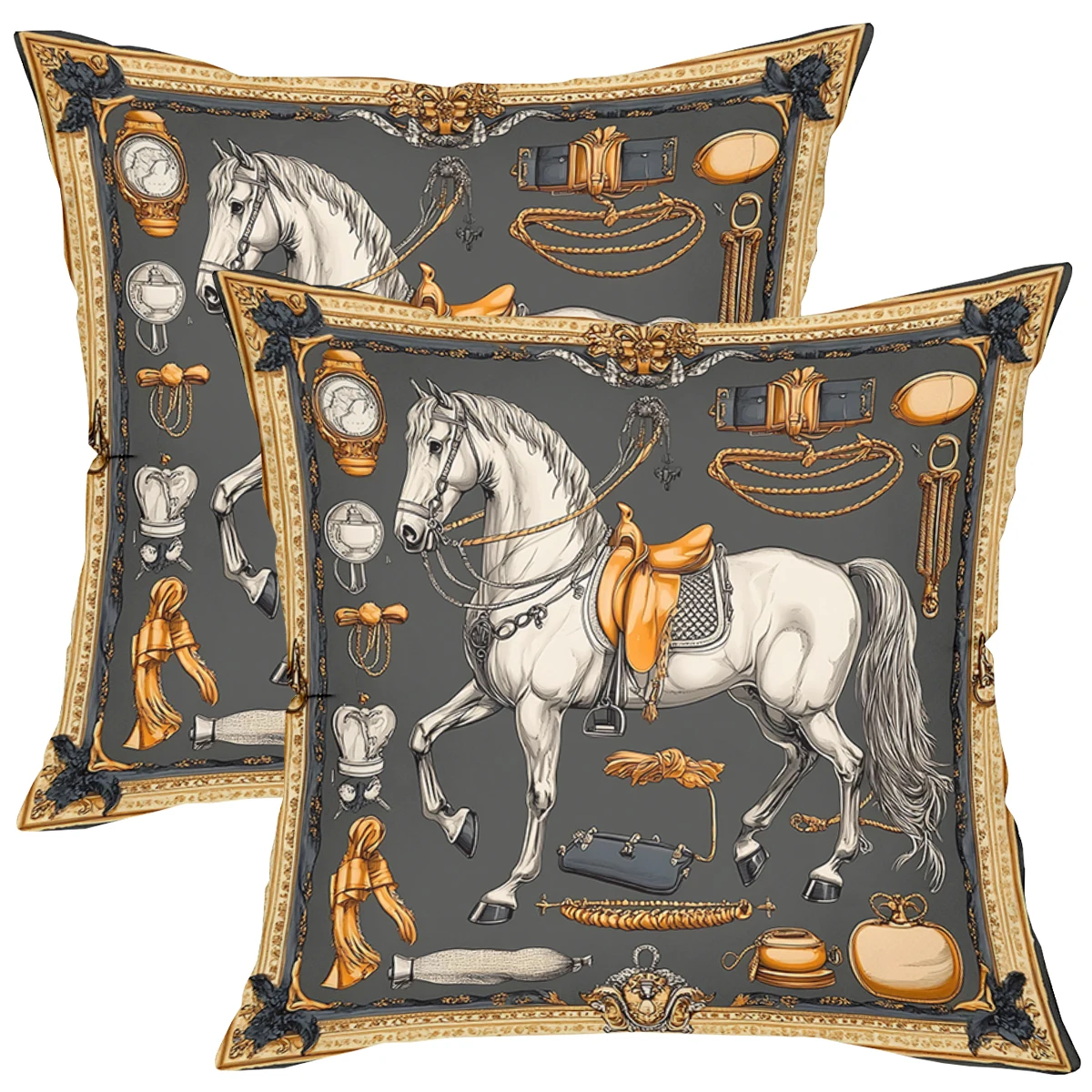 Exquisite Horse Pattern Decorative Throw Pillow Cover 2D Printed Polyester Sofa Cushion Case for Elegant Home Decor