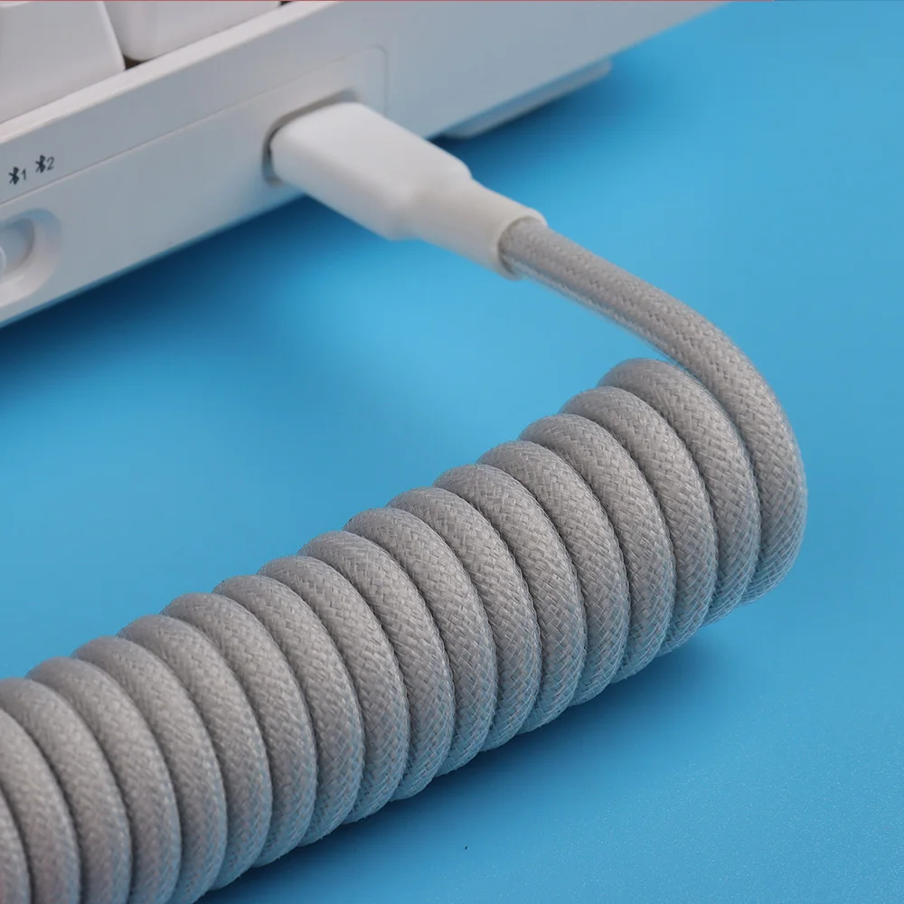 LANO Double Sleeves PET Colorful Finish GX16 Aviator Cable Type C Metal Texture Coiling Usb C Coiled Mechanica Keyboard Cable