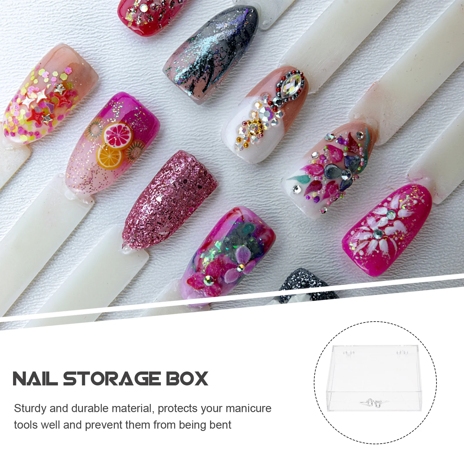 

12pcs Pieces Fake Pieces Case Nail Storage Box Transparent Dust Proof Manicure Display Holder Nail Art Organizer Case