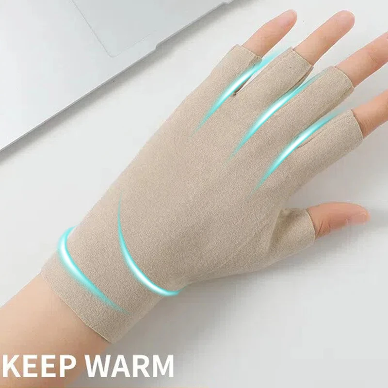 Beheizte Halbfinger-Handschuhe, Wolle, Seide gefüttert, Thermo-Touchscreen-Fäustlinge für Damen und Herren, Radfahren, Studenten, Schreiben, Büro, täglich