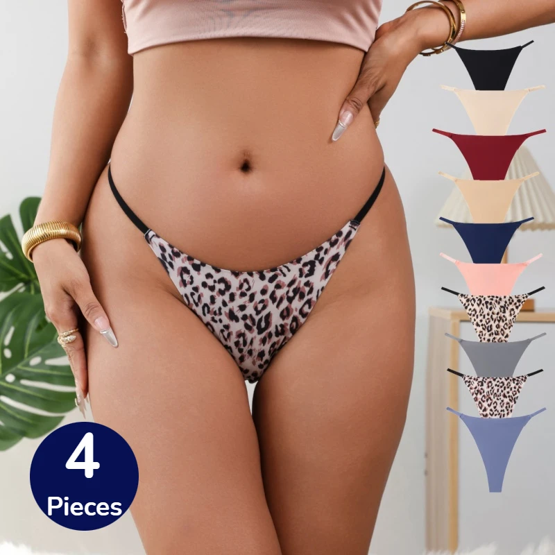 BZEL 4PCS Women's Panties Light Soft Seamless Ice Silk Thongs Sexy Lingerie for Woman Thongs Female Underwear M-2XL T-Back Sale