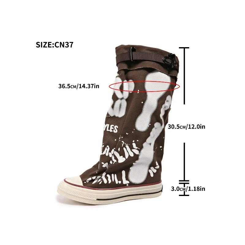 

Alphabet Graffiti Canvas Trouser Tube Boots Women's Pleated Stacking Boots Niche Design Sense Large Size Women Boots Botas Mujer