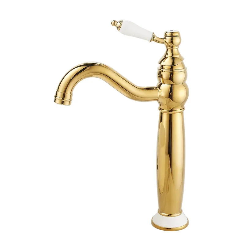 

French European style antique gold-plated faucet hot and cold all-copper countertop basin basin rotating heightened washbasi