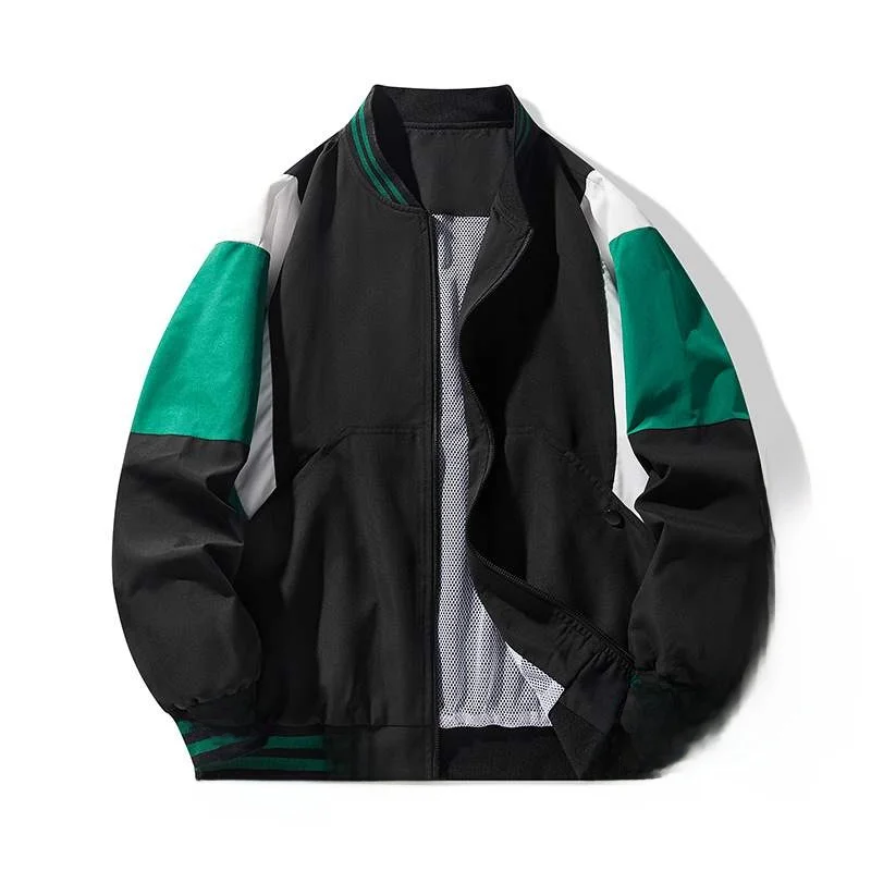 

Loose Casual Couples Sle Jaet Men's Spring Autumn Stand Collar Splicing Outerwear Royal Clothing Long Sve Daily Wear