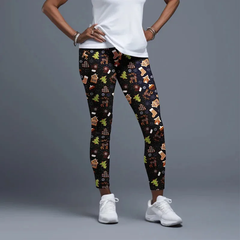 موضة جديدة الشتاء النساء اللياقة البدنية طماق عالية الخصر ثلاثية الأبعاد عيد الميلاد نمط الطباعة الرقمية بناطيل مثيرة طماق كاملة