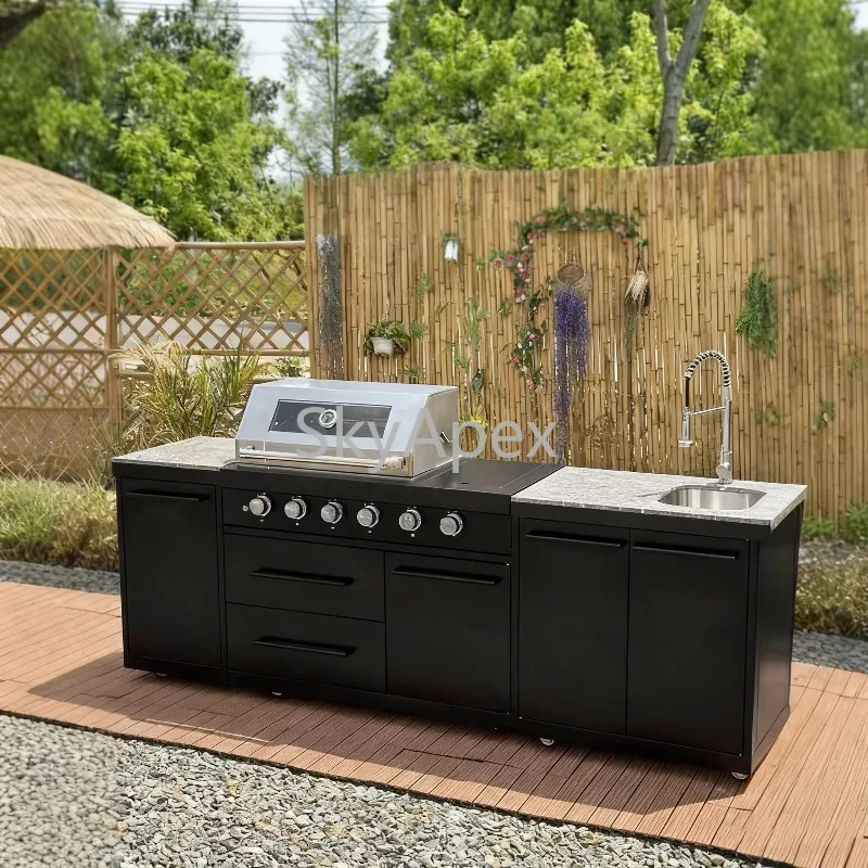Outdoor Cabinet Dual Fuel (Gas & Charcoal) Grill, 304 Stainless Steel Outdoor Oven, Premium  Euro-American  Villa  Prep  Station