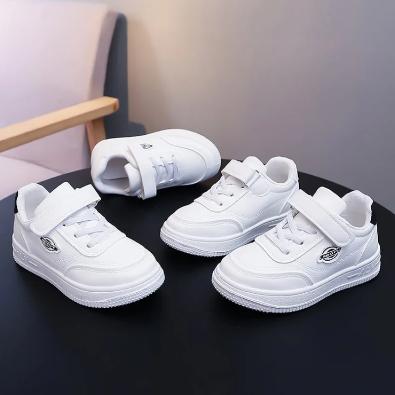 

Children Sneaker Boys Casual Shoes Black Leather Flat Student Walking Shoes Non-slip Girl Lightweight Sports Tennis Footwear