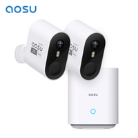 AOSU 2K 3MP Wireless Solar Camera System 2 Cameras Kit 5200mAh Built-in Battery Color Night Vision Two-way Audio CCTV Camera Set