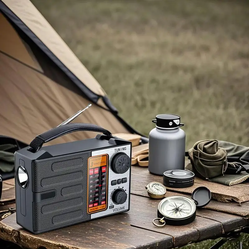 

Portable Radio Outdoor Radio Solar/Type-C Charging Flashlight AM/FM/SW Receiver Weather Alerts For Outdoor Disaster Emergencies