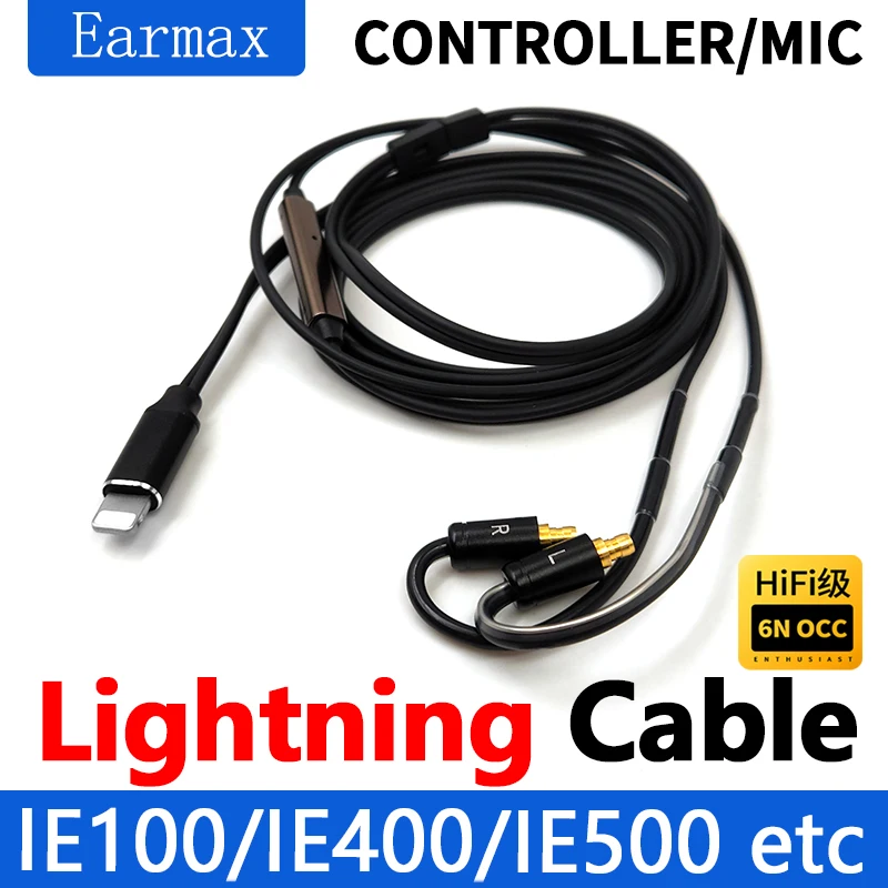 For IE100 IE400 IE500 Earphones Replaceable Lightning to IE500 High Purity Single Crystal Copper Cable With Microphone Cable