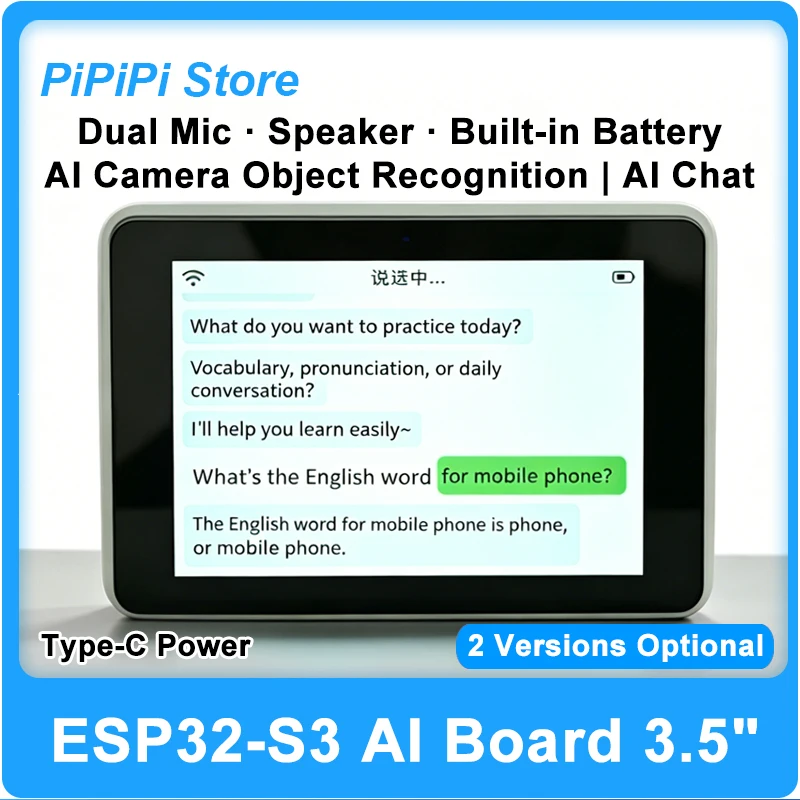 ESP32-S3 N16R8 MAX AI Camera Dev Board 3.5" LCD Object Recognition AI Voice Chat Robot Multilingual Dual Mic Built-in Battery