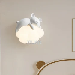 White Cloud Wall Light Resin Bear Bedside Lamps Cartoon Children's Room Wall Lamp Eye Protection Baby Kids Girl Boy Nursery Room