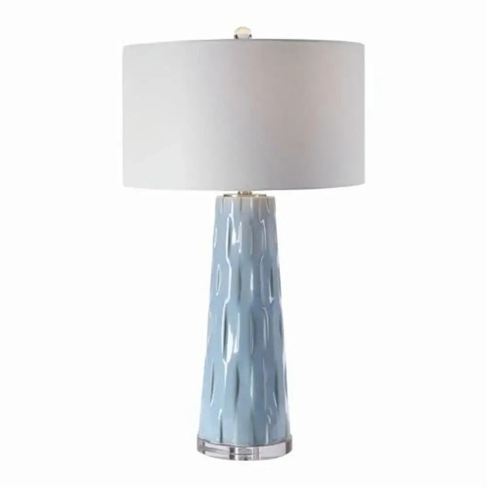 Ceramic Table Lamp Crystal Base 18x18 inches Light Powder Blue Brushed Nickel