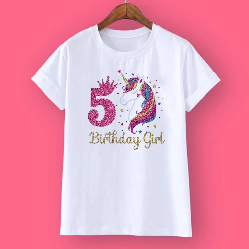 

New Unicorn Birthday Shirt 1-12 Birthday T-Shirt Girls Birthday Gift Party T Shirt Kids Gifts Fashion Tshirt Short Sleeve Tops