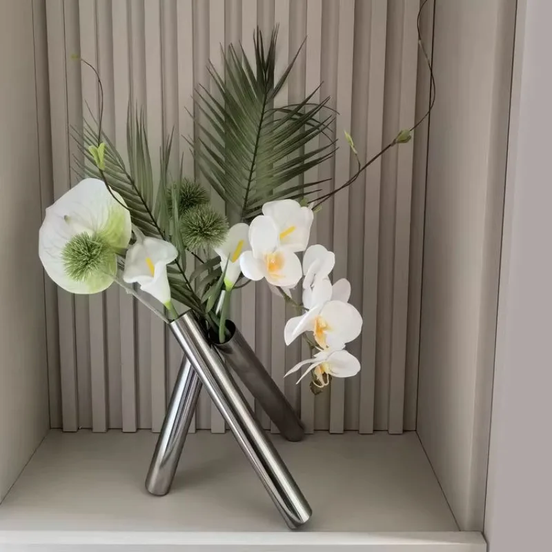 

Simple modern light luxury stainless steel flower ornament, dining table coffee table desktop geometric vase