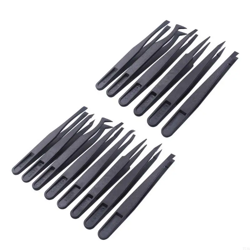 77JA 6/8 Pcs Plastic Anti-static Tweezers for Semiconductor/Computer/Beauty Industry