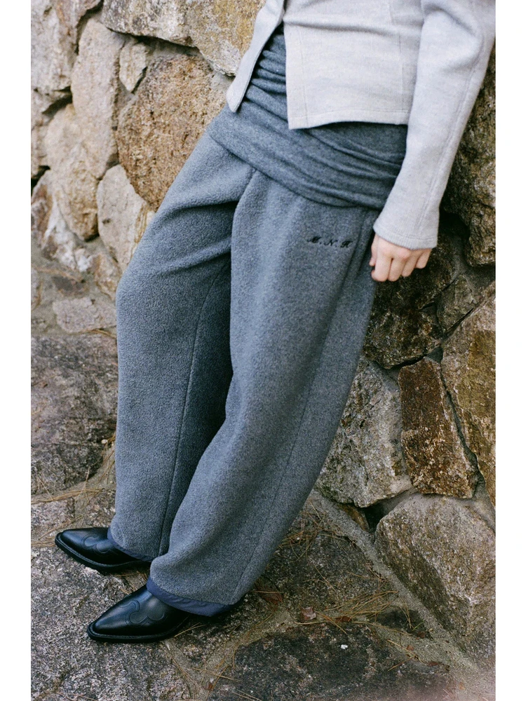   بنطال رياضي شتوي Fce مع حروف مطرزة، متعدد الاستخدامات، فضفاض، مقاس l، سروال طويل مستقيم الساق للنساء