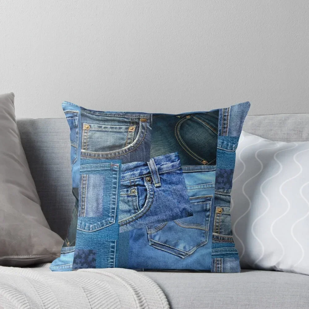 

Patchwork of Blue Jeans Throw Pillow Elastic Cover For Sofa luxury decor christmas decorations 2025 pillow