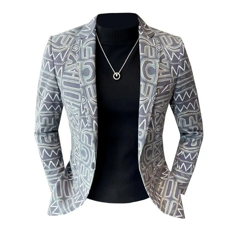 High Quality Men\'s Printed Suit Jacket for Men Autumnn Fashion Slim Fit Casual Business Blazers Wedding Social Dress Coats 4XL-M