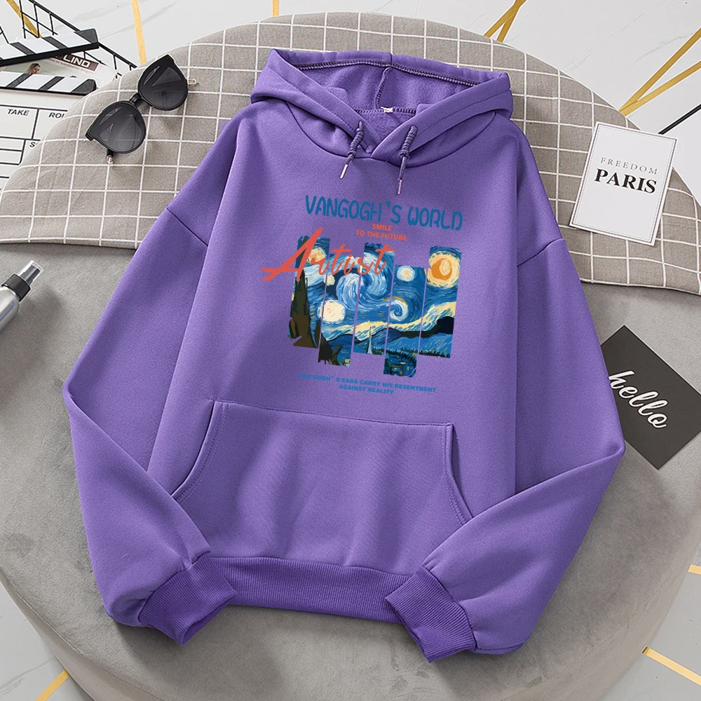 Van Gogh The World Of Dil Paintingprint Tracksuit Women Fashion Novelty All Match Hoodie Classic Trend Tops Loose Fleece Clothes