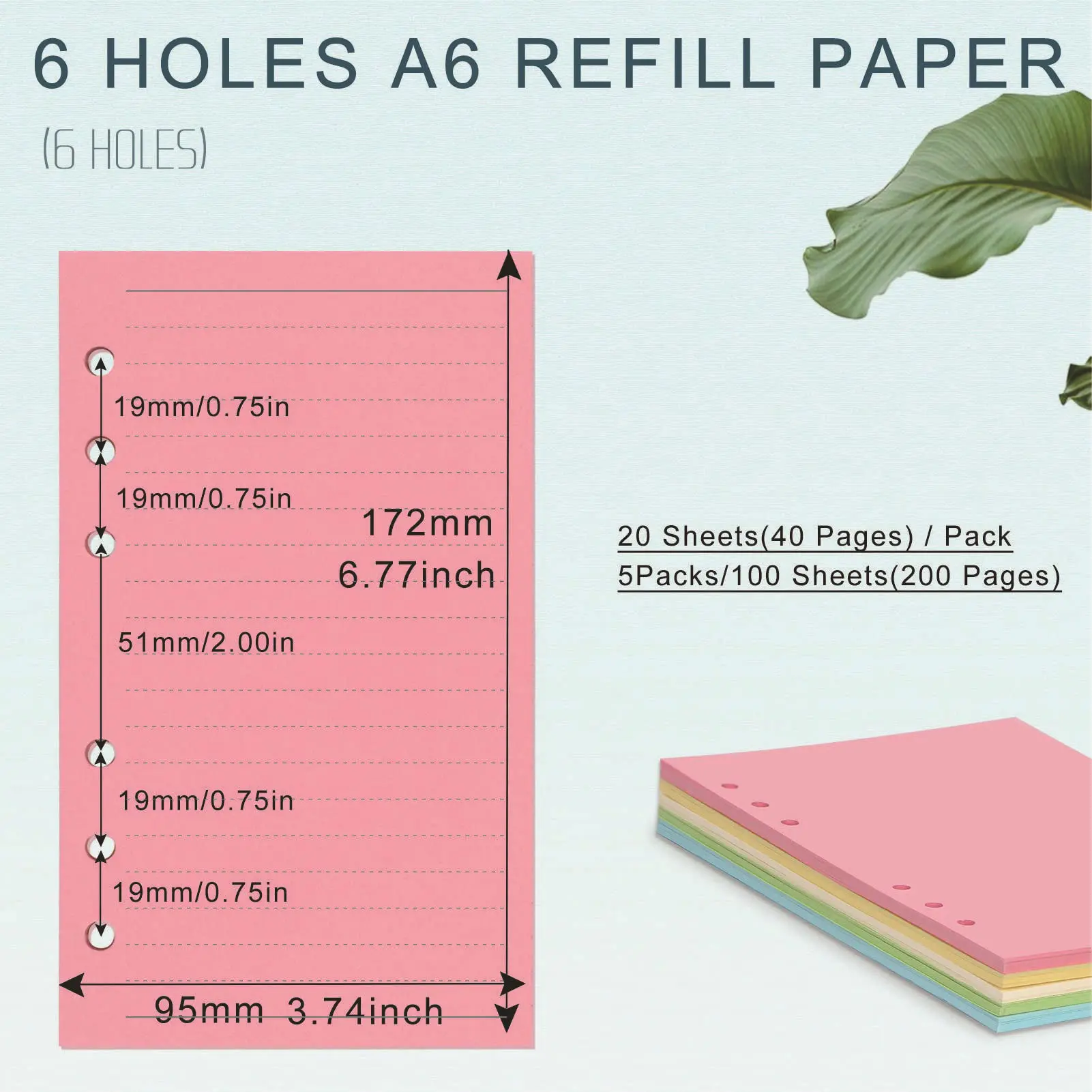 A6 100Sheeet Loose-Leaf Replacement Core 100G Daolin Paper 5-Color Combination Inner Core Office Stationery