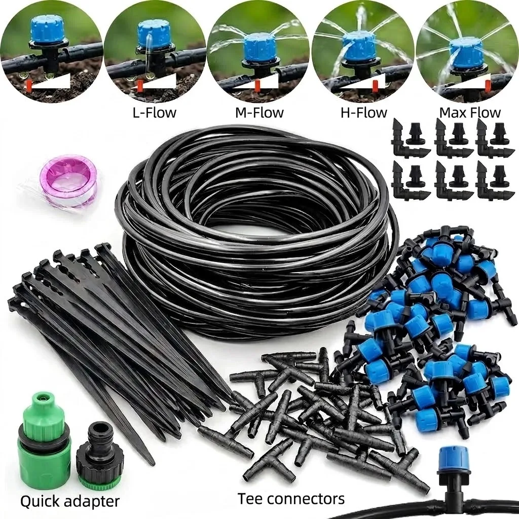 Automatic 10-30M Garden Drip Irrigation Kit 1/4 Inch Watering Nozzles For Farmland Bonsai Plant Flower Vegetable Greenhouse Use