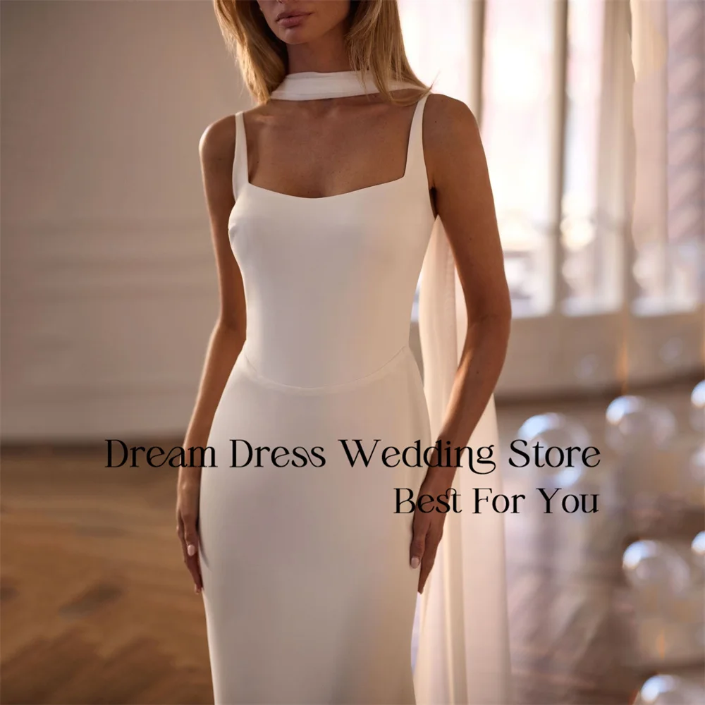 DREAM เรือคอ Mermaid สปาเก็ตตี้ชุดแต่งงาน 2025 แขนกุดเปิดกลับผ้าคลุมไหล่ชุดเจ้าสาว Vestidos De Novia ที่กําหนดเอง