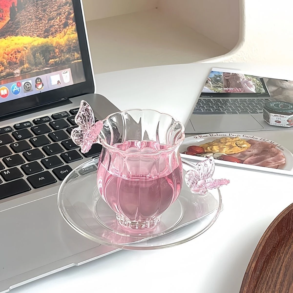 Suits Butterfly Glass Cup Saucer  Plate Coffee Cup Dish Set Afternoon Tea Cup Plates Girls Gift