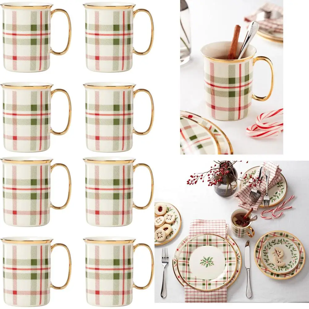 

4-Piece Holiday Plaid Mug Set for Christmas Dinnerware and Hosting