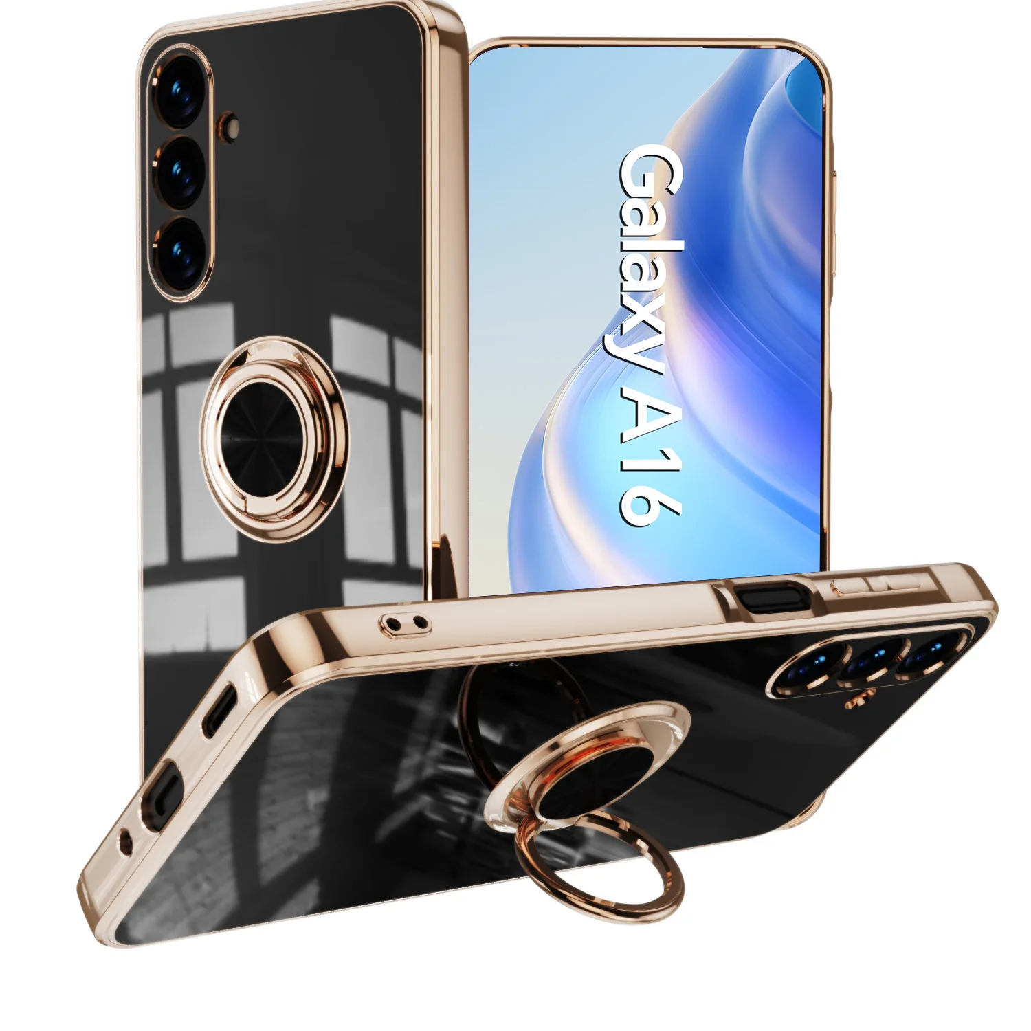 طلاء مغناطيسي فاخر 360 ° حلقة حامل قضية الهاتف لسامسونج غالاكسي A07 A17 A56 A36 A16 A55 A35 A15 A54 A34 A53 A52 الغطاء الخلفي