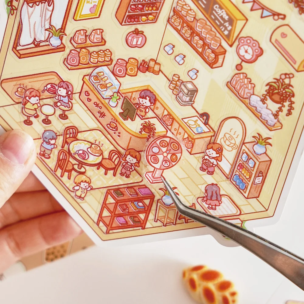 Card Lover 3 Pcs [Coffee Bakery Series] Cute 3D Stickers Miniature Decorative Stickers Puzzle PET Sticker Paper Material Kit