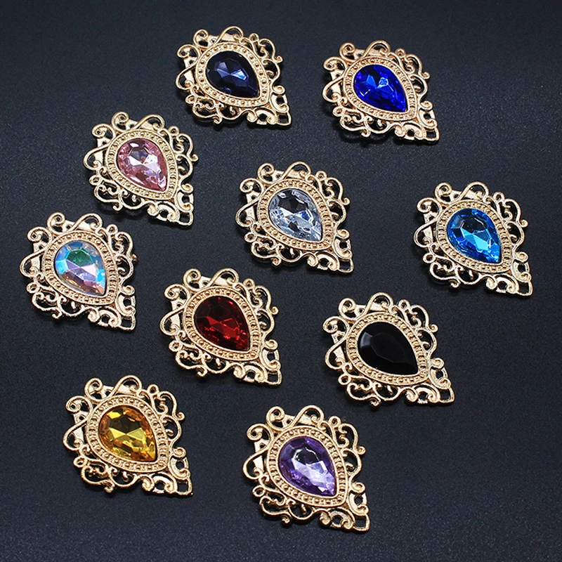 32*26mm Waterdrop Shape Acrylic Alloy Jewelry Accessories DIY Garment Hand Sewn Gold Flat Bottom Decoration