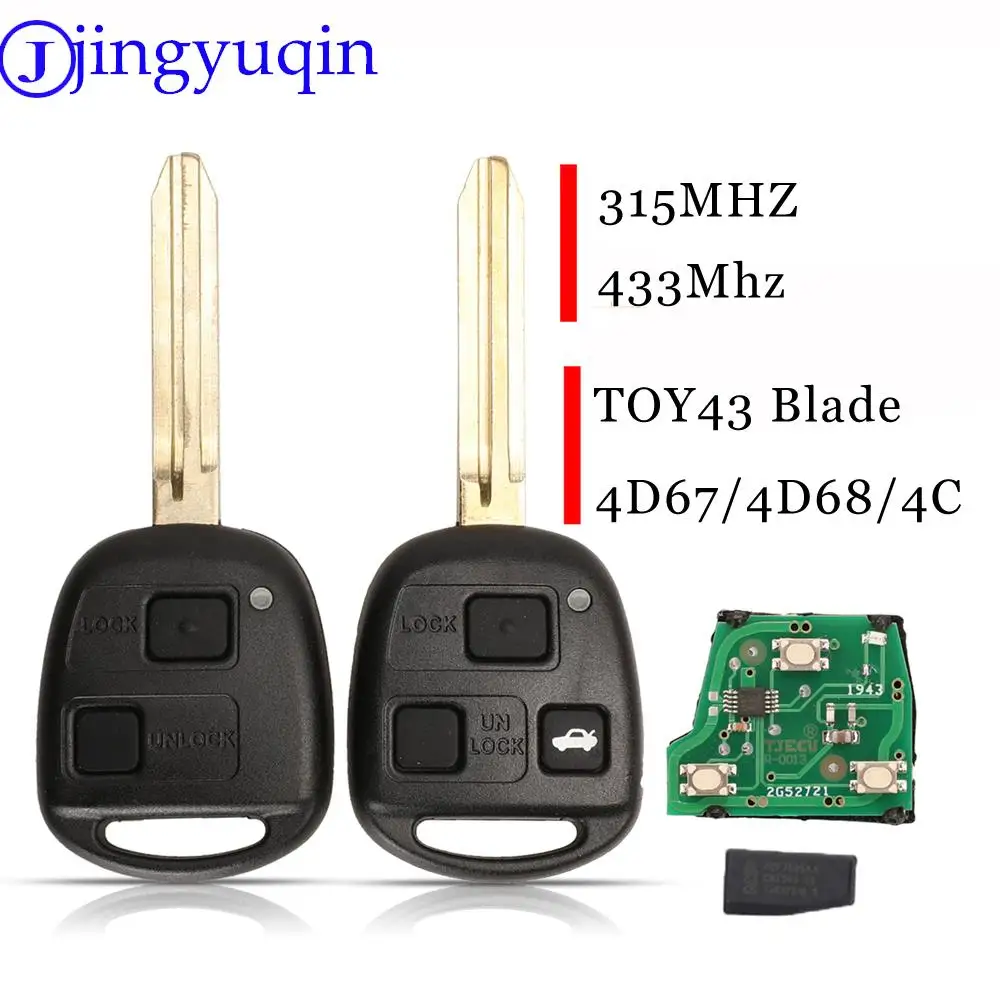 

Jingyuqin 2/3 Buttons Remote Car Key 315/433MHz 4D67/4D68/4C Chip For Toyota Camry Land Cruser 120 Prado Camry RAV4 TOY43 Blade