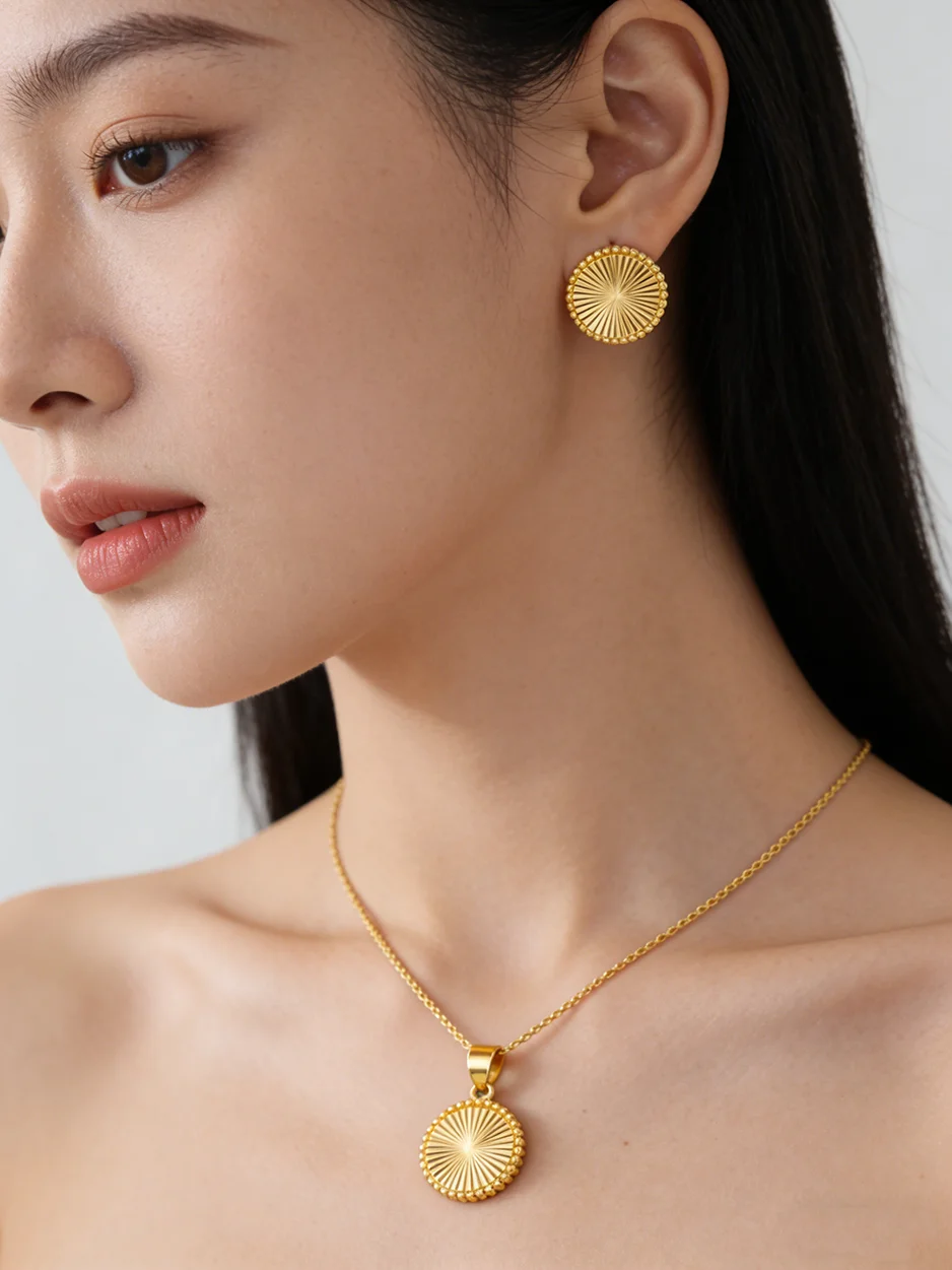Stainless Steel Bohemian Style Jewelry Set Rotundity Necklace Earrings Set For Women Fashion Fine Chain Party Daily Jewelry Gift