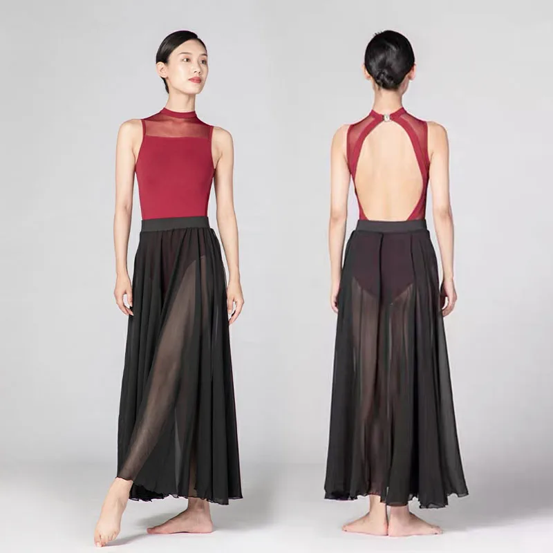 Elegant Ballet Skirts Women Side slit Long Ballet dress Chiffon Lyrical Dance Skirt Ballet Tutu Practice Modern Dance Costumes