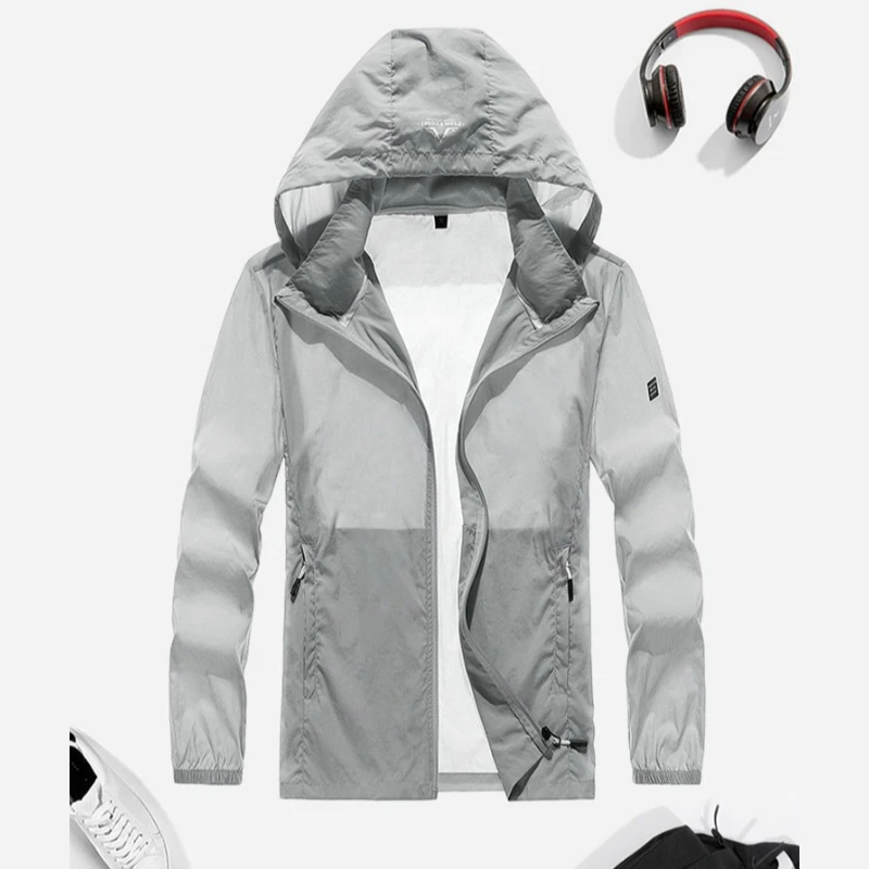 

UPF50+ UV Protection Skin Coats Men's Quick Dry Windbreaker Jacket Outdoor Thin Hiking Fishing Cycling Hooded Sunscreen Coat Men