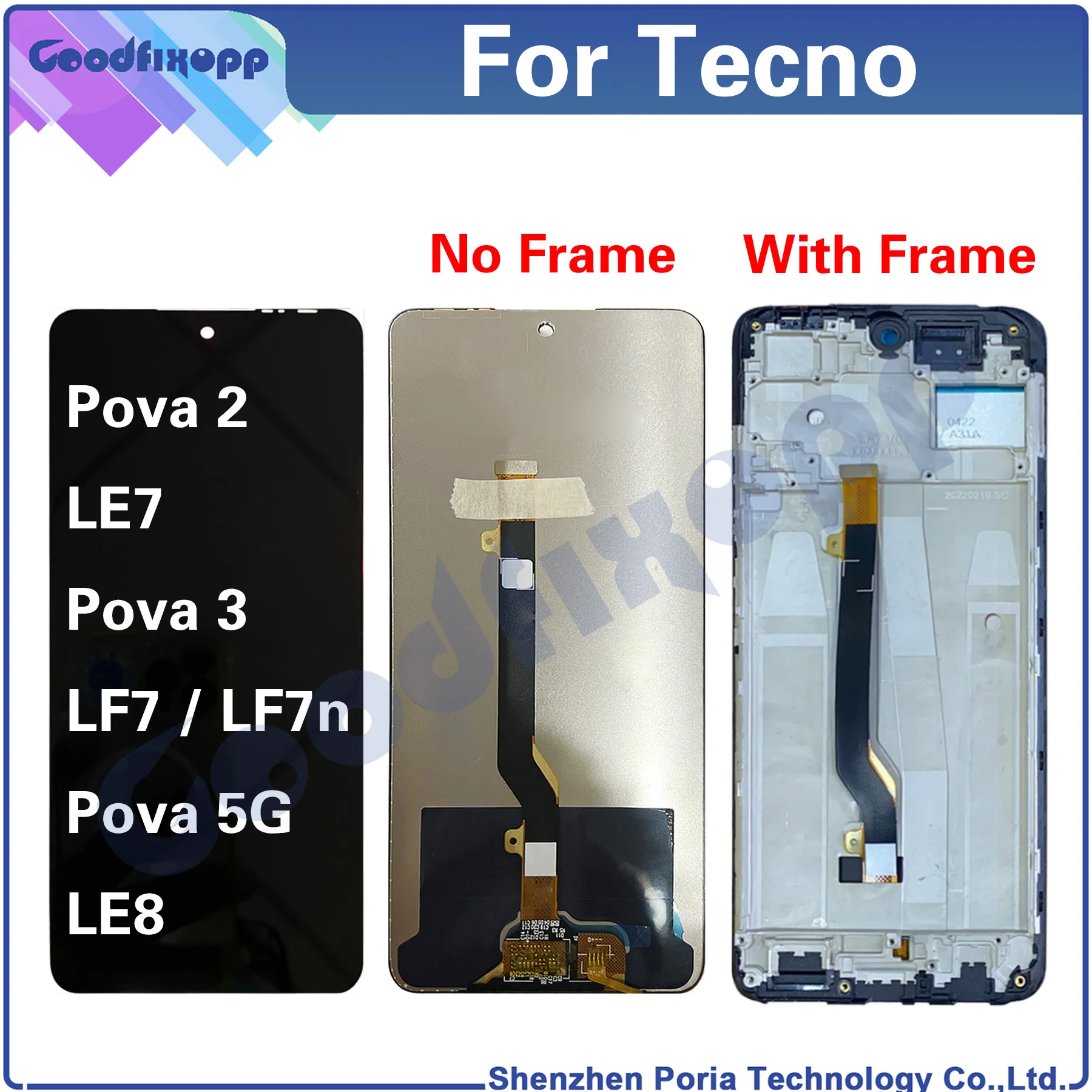 

For Tecno Pova 2 3 5G Pova2 Pova3 LE7 LE8 LE7n LF7 LF7n LCD Display Touch Screen Digitizer Assembly Repair Parts Replacement