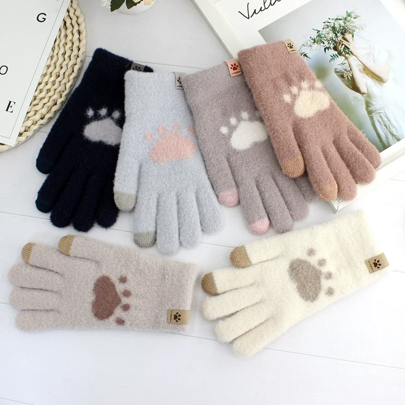 Winter Katze Pfote Handschuhe Warme Fäustlinge Mode Handy Touchscreen Gestrickte Handschuhe Dicke Frauen Weichen, Flauschigen Volle Finger Handschuhe