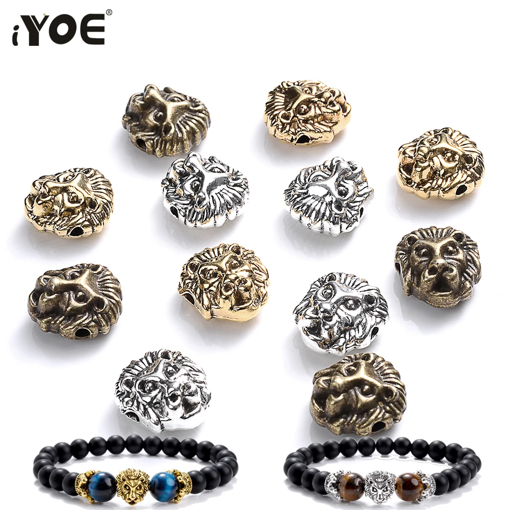 iYOE 10pcs/Lot 12x11mm Lion Head Beads Vintage Metal Spacer Beads For Making Beaded Bracelet DIY Jewelry Accessories