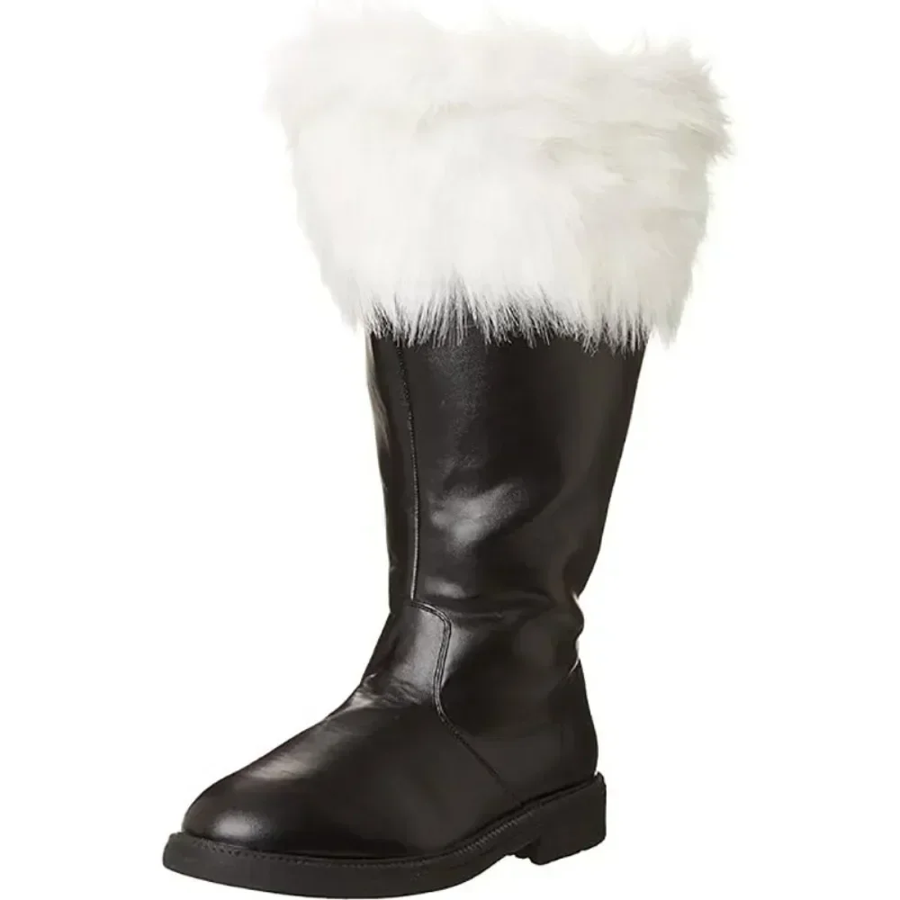 2026 ano novo vermelho preto sapatos de couro branco punhos de pelúcia pé halloween natal botas de inverno natal papai noel botas homens cosplay