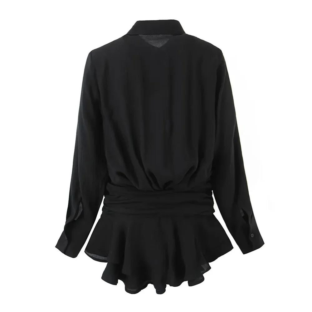 Herbst neues Produkt Damenmode Stil Schlankheit kragen Langarmhemd Dekoration kurzes Kleid