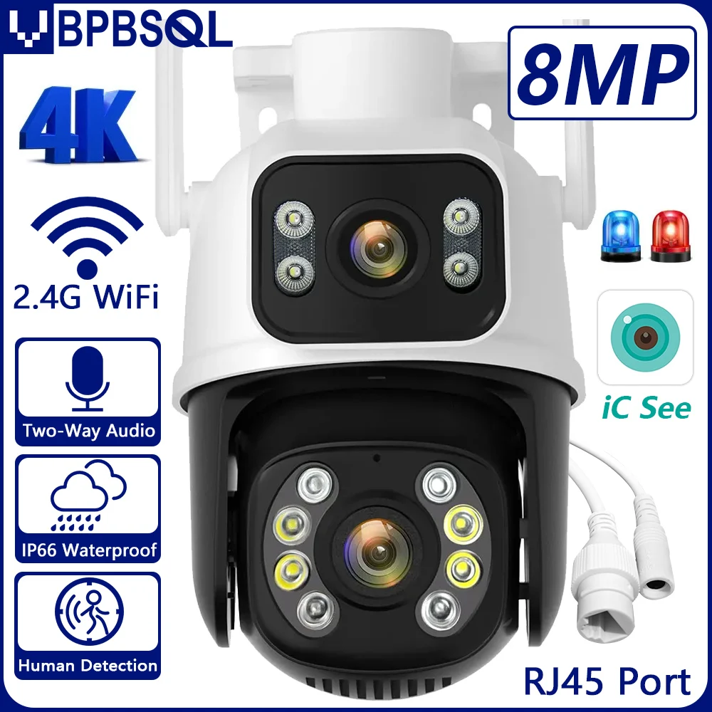 8MP PTZ Wifi Camera IP Outdoor Dual Lens Dual Screen Human Detection Security Protection Auto Tracking CCTV Surveillance Camera