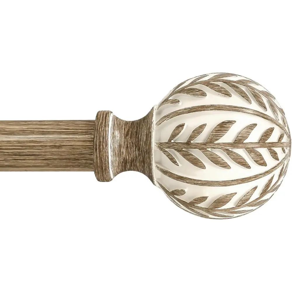 Boho Wood Curtain Rods, 48 to 84 inch Adjustable Heavy Duty Window Curtain Rod with Imitation Wood Grain, Rustic Decorative Drap