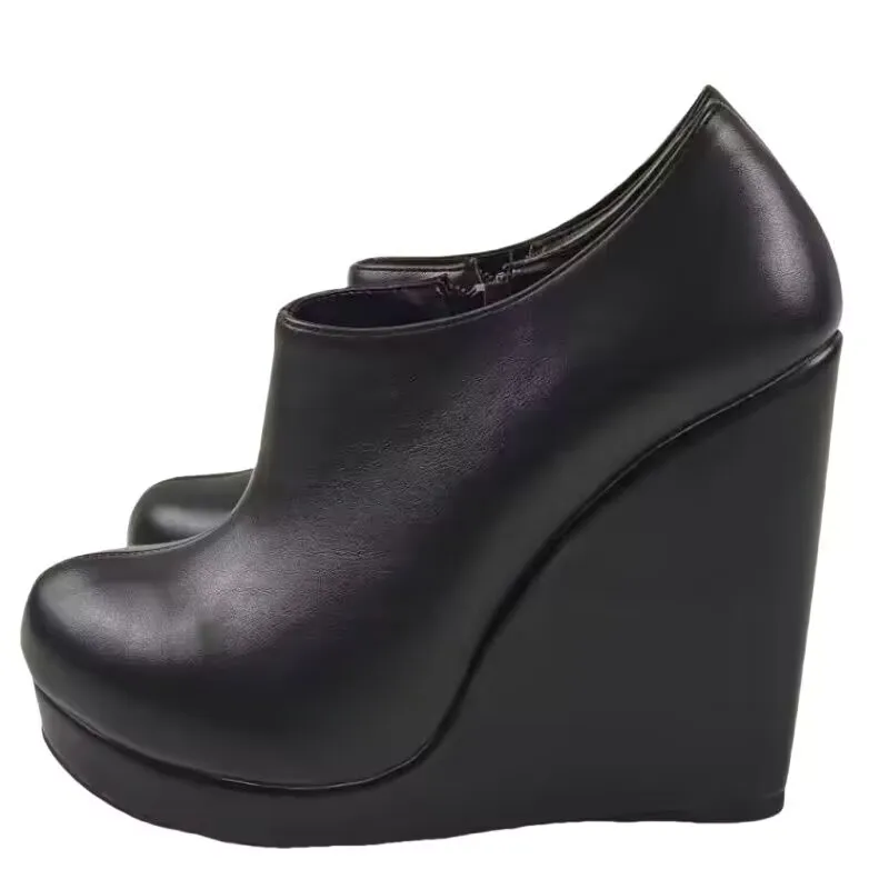 

DIZHUANG Модные женские туфли на высоком каблуке. Черные туфли из искусственной кожи с круглым носком. Высота каблука около 12 см. Высокие туфли на танкетке. Размер 34-46.