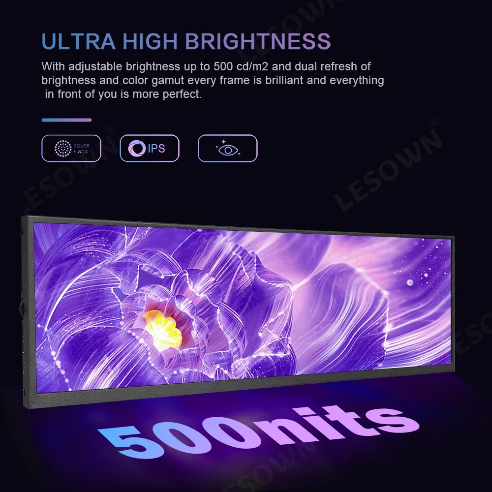 LESOWN 12.7 inch Touchscreen Strip Monitor 120Hz USB-C 100%sRGB 500cd/m2 IPS 2880x864 Wide Screen Long Stretched Bar Display
