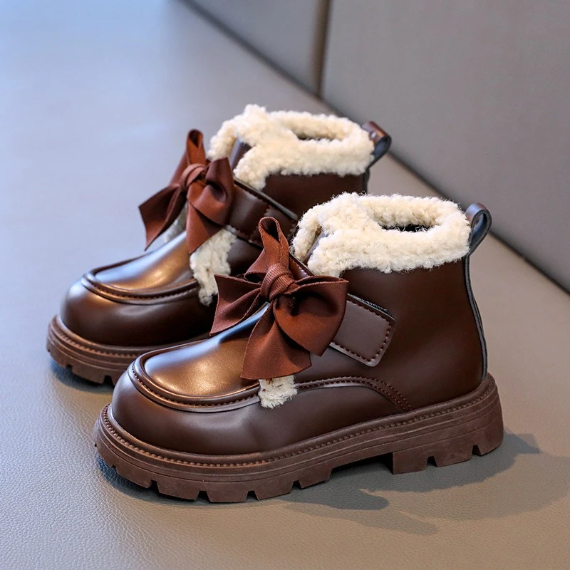 

Korean Style Girl's Snow Boots PU Leather Waterproof Children's Plush Boots Thick Warm Cotton Padded Warm Boots Cotton Shoes