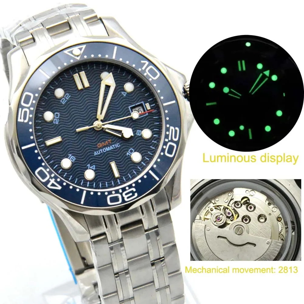 Imagem -06 - Estéril Dial Hippocampus 300 Série Relógio Mecânico Automático Relógio Masculino Pulseira de Aço Azul Escuro