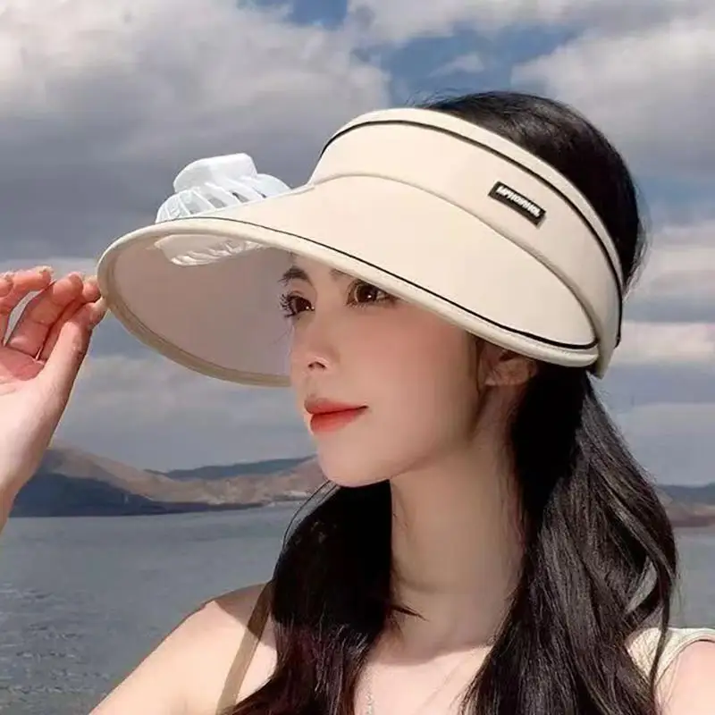 Wide Brim Sun Hat With Fan Breathable Solar Powered Fan Outdoor Visor Hat Empty Top Sunshade Beach Sunshade Hat Women