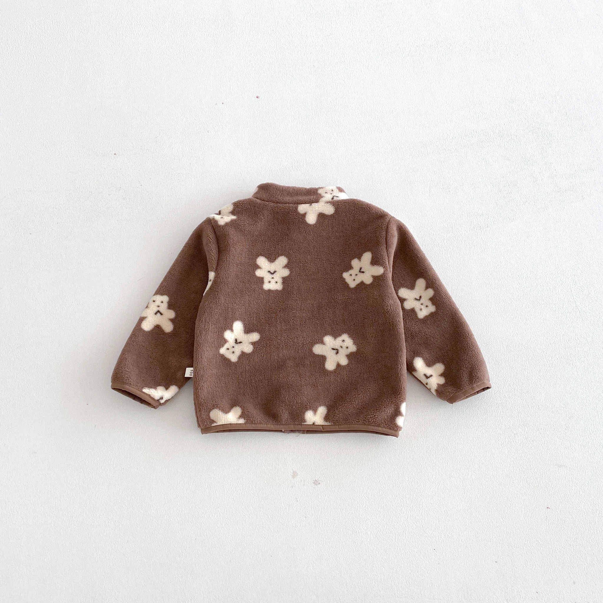 Baby Kid All Over Bear Print Stand Collar Zip Up Warm Coral Fleece Coat For Toddler Girls Boys Wear Children Winter Coat Clothes view 4